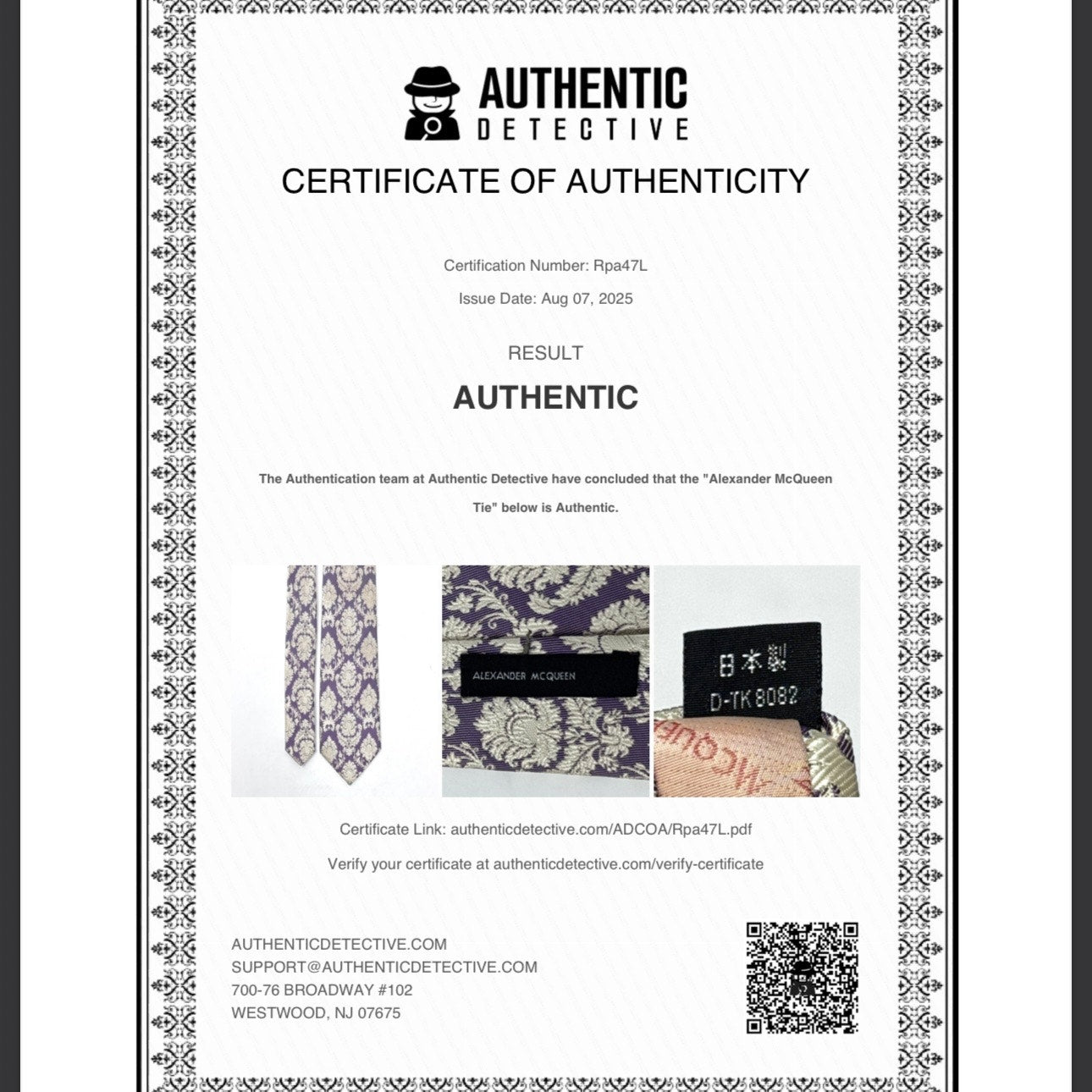 Alexander McQueen Purple Pattern Tie