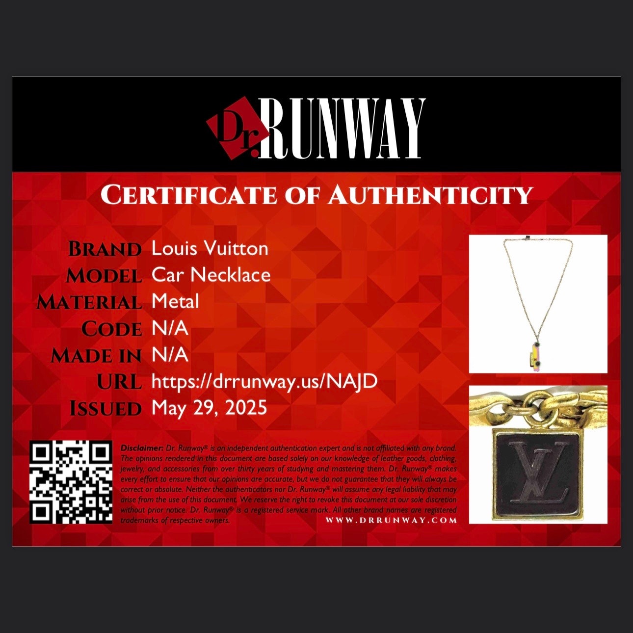 Louis Vuitton Runway ‘Car’ Necklace