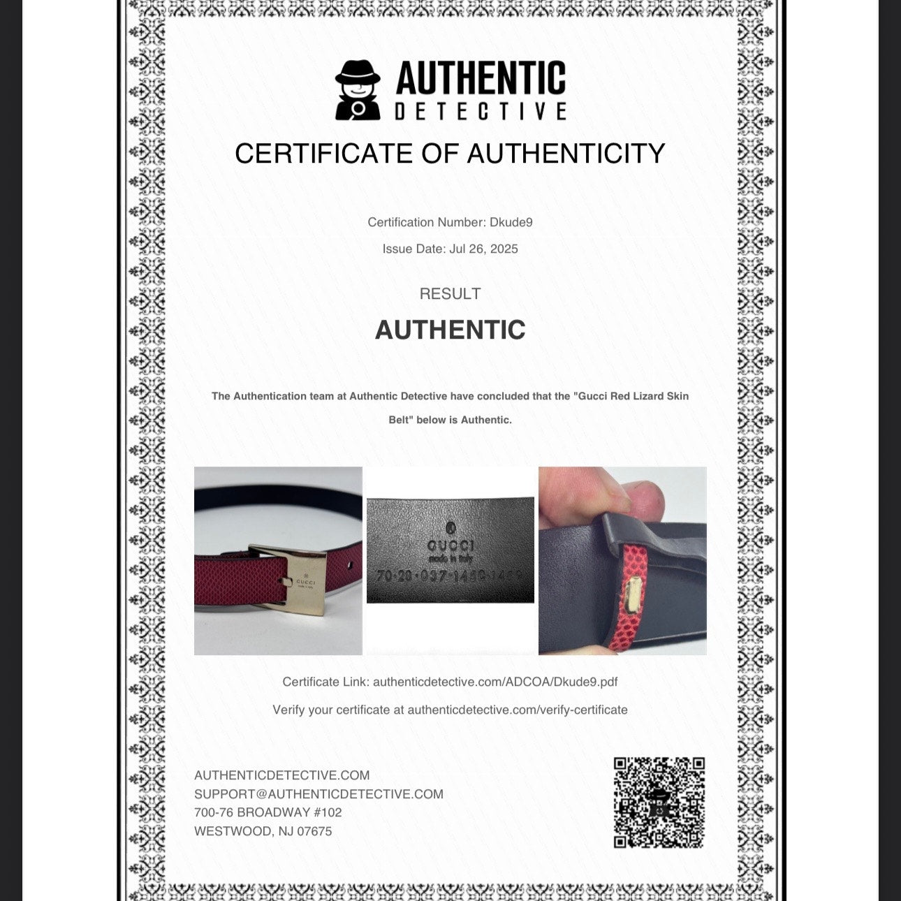 Gucci Red Lizard Skin Belt